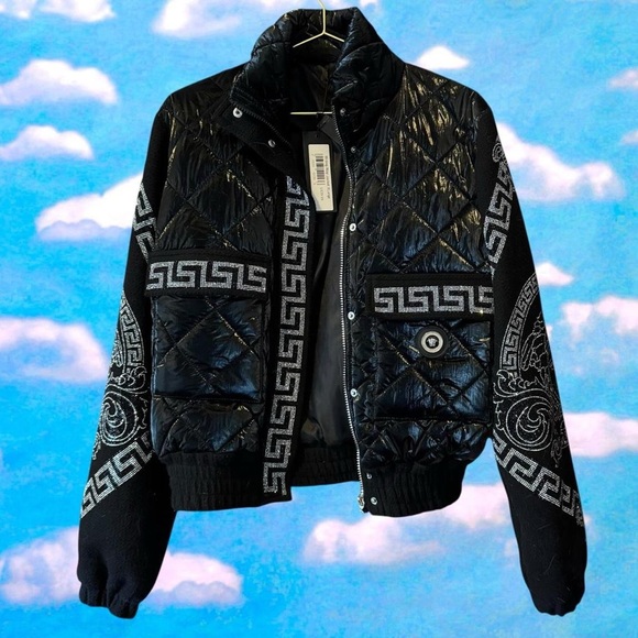 Jackets & Blazers - Black Quilted Jacket with Silver Pattern
